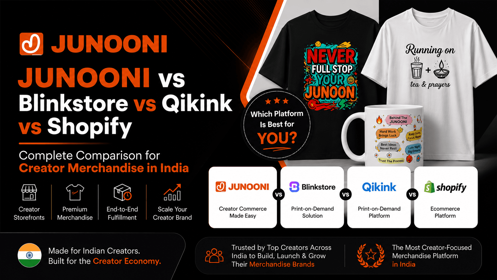 JUNOONI vs Blinkstore vs Qikink vs Shopify